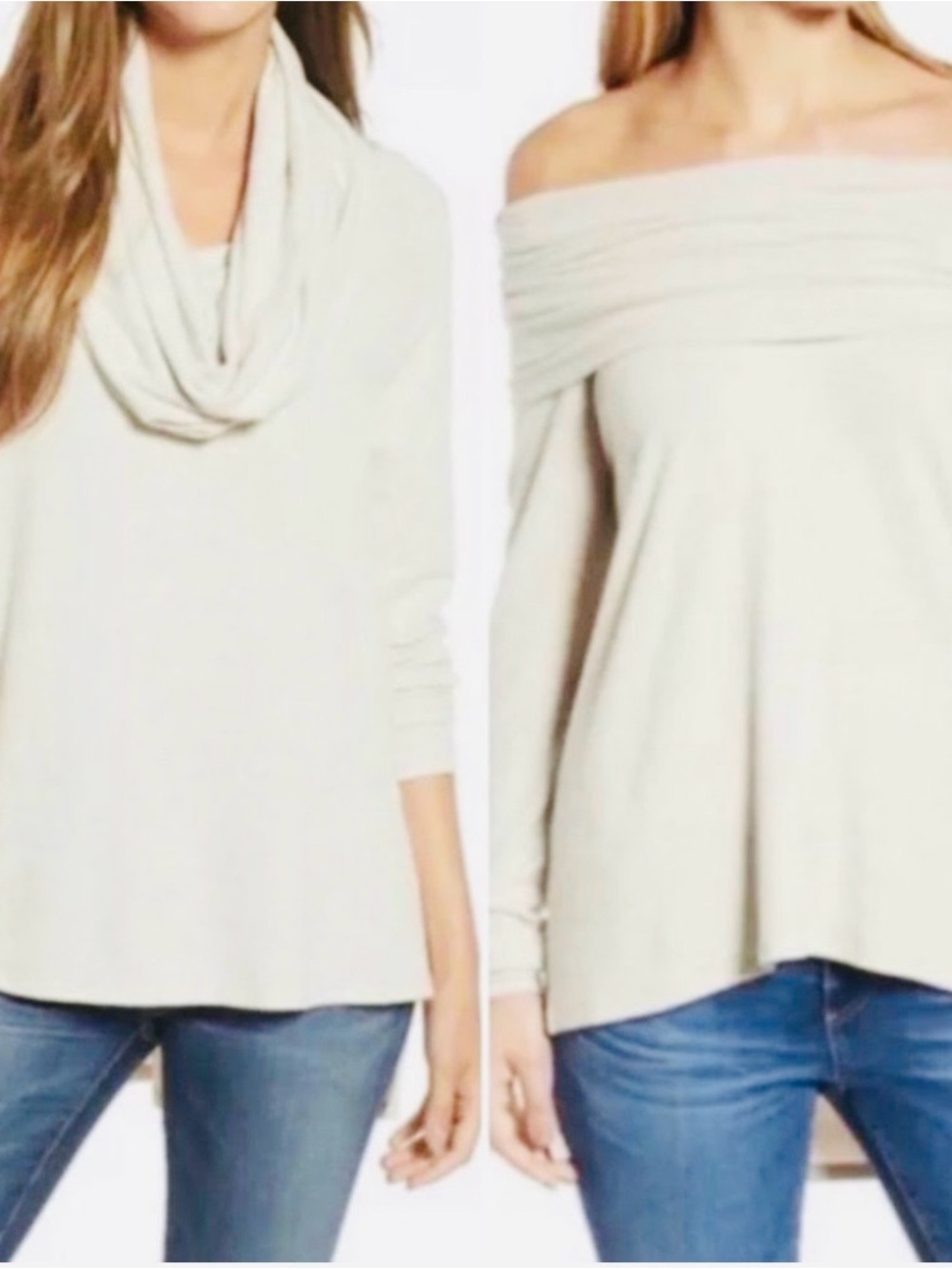 Cream Off-Shoulder or Cowl Neck convertible sweater